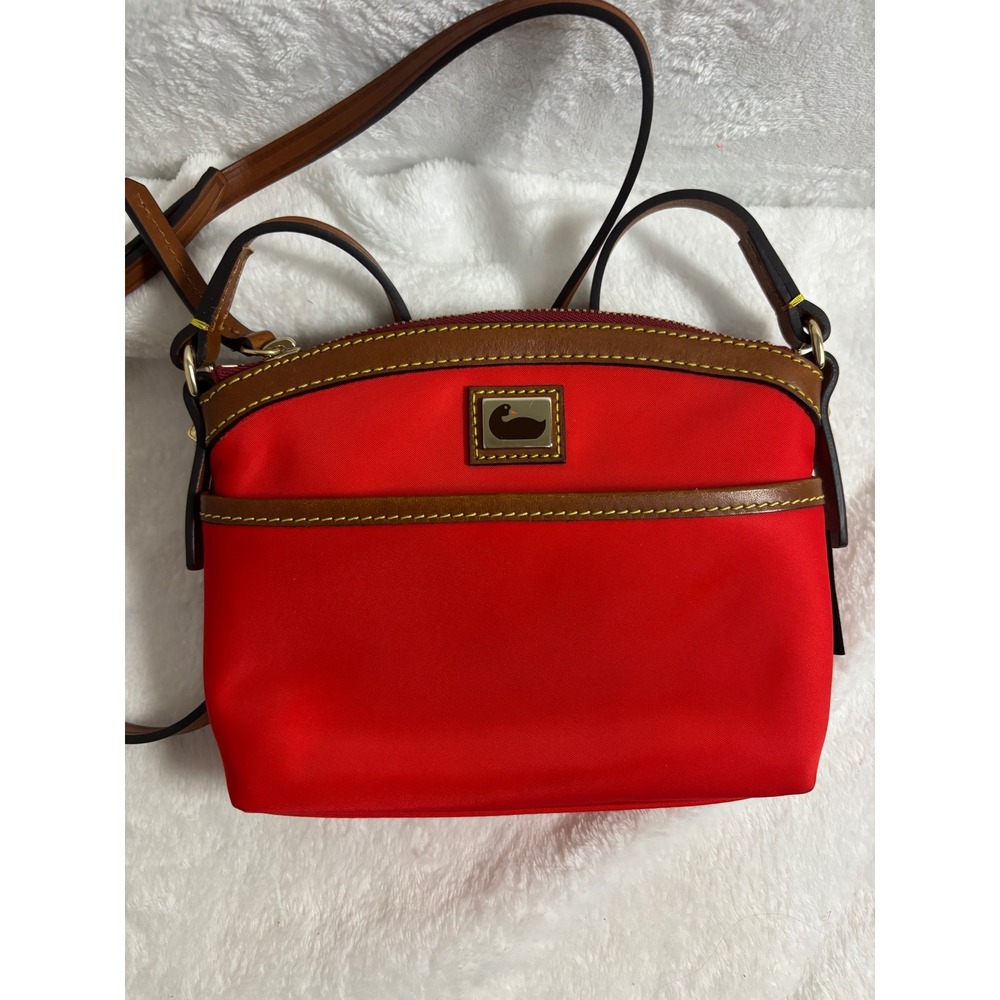 Dooney & Bourke Red Nylon Leather Trim Crossbody Bag Gold Duck Logo Small Purse